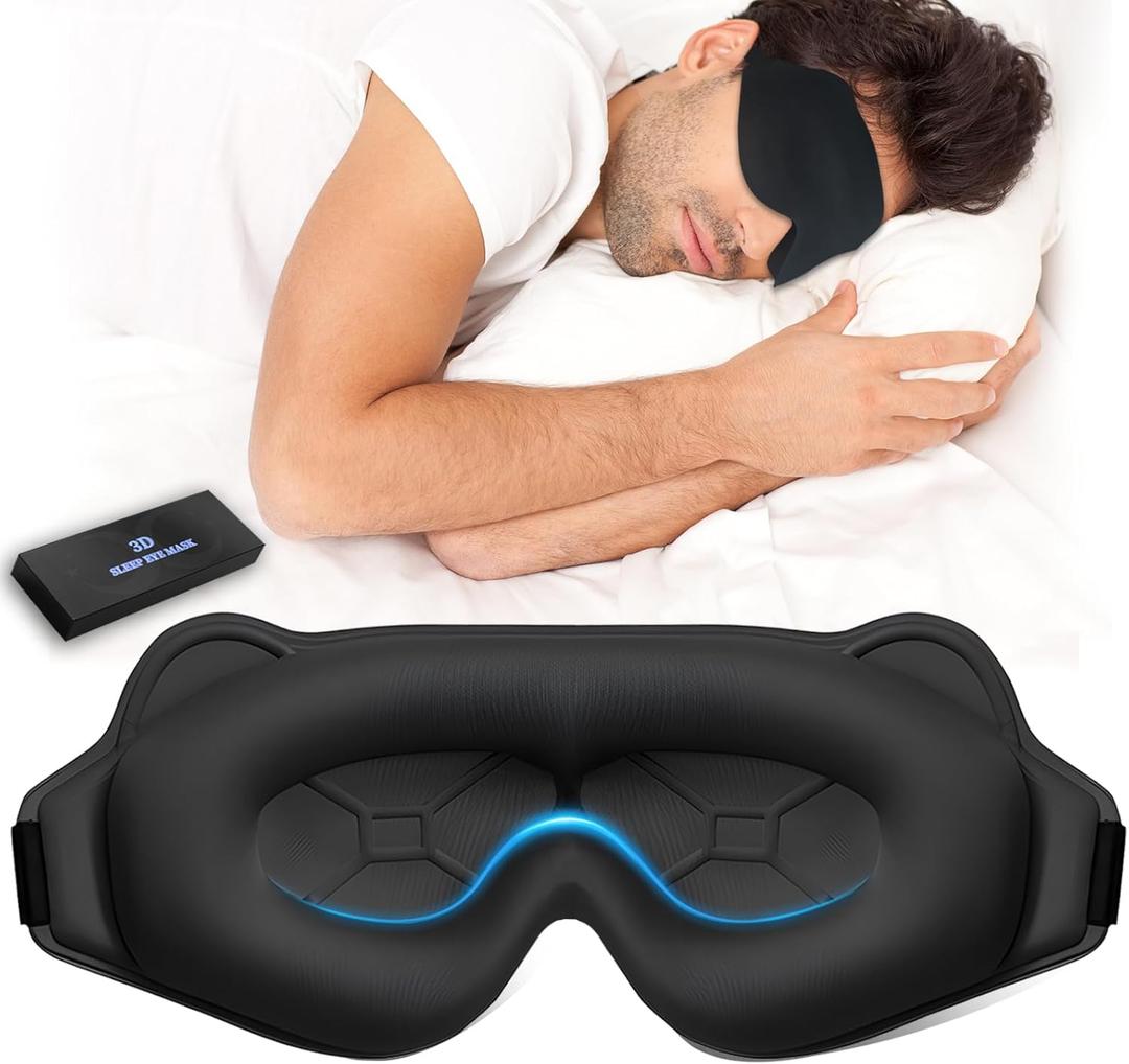 MAAKEKEE Sleep Eye Mask Weighted for Side Sleeper Men Women,3D Contoured Sleeping Mask with Adjustable Strap No Eye Pressure 100% Blockout Soft Comfortable Eye Cover for Travel,Nap,Meditating,Black