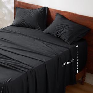 Bedsure Deep Pocket Queen Sheets Set - Fits Mattresses Up to 21 Inches Thick - 4 Piece GentleSoft Bed Sheets, Moisture Wicking, Soft & Cooling Bedsheet & Pillowcases, Easy & Secure Fit, Black