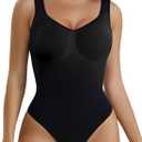 SHAPERX Women's Shaping Mid-Thigh Bodysuit Tummy Control Shapewear Seamless Full Body Shaper (Blackthong) L/XL