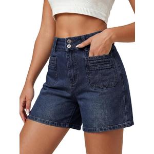 EMMIOL Bermuda Jean Shorts for Women Long Knee Length High Waisted Stretchy Cotton Jorts with Pockets Denim Summer Clean Fit (Black)