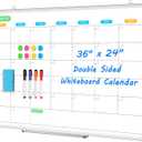 Dry Erase Board Calendar for Wall, 36" x 24" Magnetic Whiteboard Calendar, Monthly Calendar Whiteboard for Wall, Double-Sided Hanging Aluminum Frame White Board for Home, School, Office