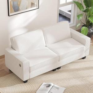 Bonzy Home 81" Modern 2 Seater Couch, Comfy Corduroy Couches with Thickened Cushion, Wide Armrests, USB & Type C Charging Ports, Beige Loveseat Sofa for Living Room, Apartment, Bedroom, Office
