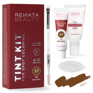 RB RENATA BEAUTY Tint Kit Cream Hair Dye Kit with Developer and Application Brush for Spot Coloring - Covers Gray Hairs, Smudge-Proof, Long-Lasting Up to 4 Weeks, 20 Applications [Brown]