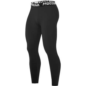Moozava Mens Compression Pants Running Leggings Spandex Gym Workout Tights Athletic Sport Base Layer Cycling Football Soccer (Black, L)
