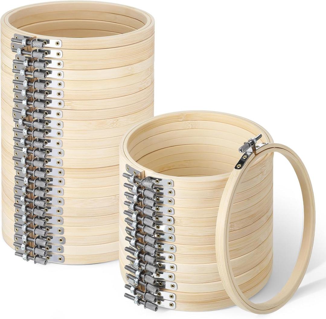 40 Pieces 6 Inch Round Embroidery Hoops Bulk Bamboo Frame Circle Cross Stitch Hoop Ring for Embroidery Art Craft Sewing