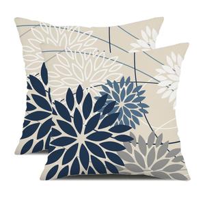 Blue and Gray Floral Pillow Covers 20x20 Set of 2 Outdoor Waterproof White Colored Decorative Throw Pillows Summer Pillowcase Polyester Cushion Case Decor for Couch Patio Funiture Garden Porch 01B20