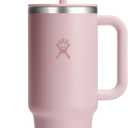 Hydro Flask Travel Tumbler with Handle, Lid - Insulated Stainless Steel in 40 Oz Tonal Trillium Pink