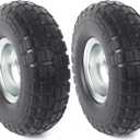 AR-PRO (2-Pack) 10-Inch Solid Rubber Tire Wheels - Replacement 4.10/3.50-4" Flat Free Tire with 5/8" Bearings, 2.2" Offset Hub - Compatible with Hand Truck, Wheelbarrow, Dolly, Gorilla Carts (Silver)