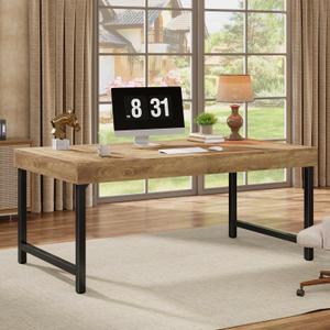 Tribesigns 55" Industrial Executive Desk for Home Office, Rustic Simple Computer Laptop Desk with Strong Metal Legs, Study Writing Table Business Workstation, Small Conference Table, 55.12" L x 27.56" W x 29.92" H