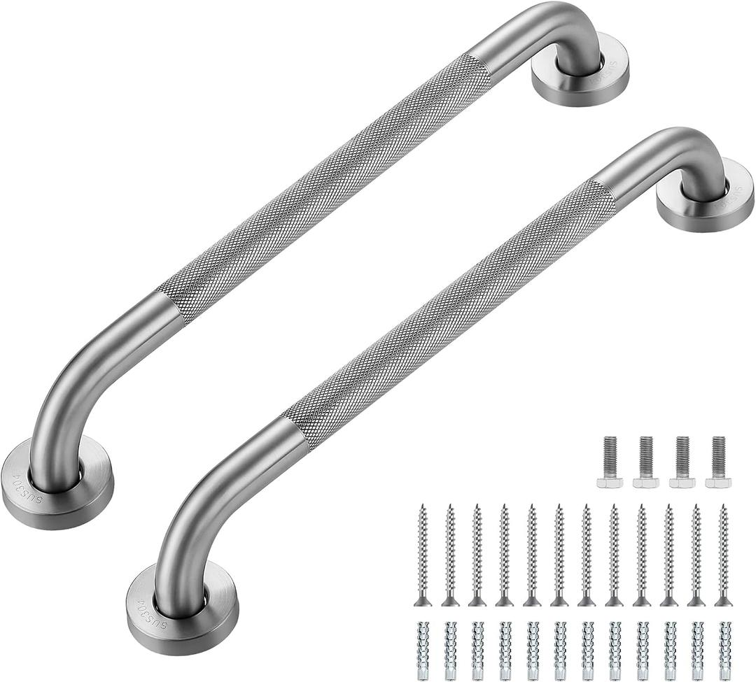 Grab Bars for Shower, 2 Pack 18-Inch Anti Slip Shower Handles for Elderly, Safety Shower Grab Bar, Stainless Steel Handicap Grab Bars for Bathroom,Toilet (Brushed Nickel, 1" Diameter)