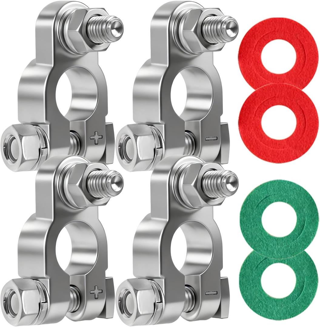 Battery Terminal Connectors,Military Spec Positive Negative Heavy Duty Battery Terminals with 4 Anti Corrosion Washers for Cars,Trucks,Marine and More