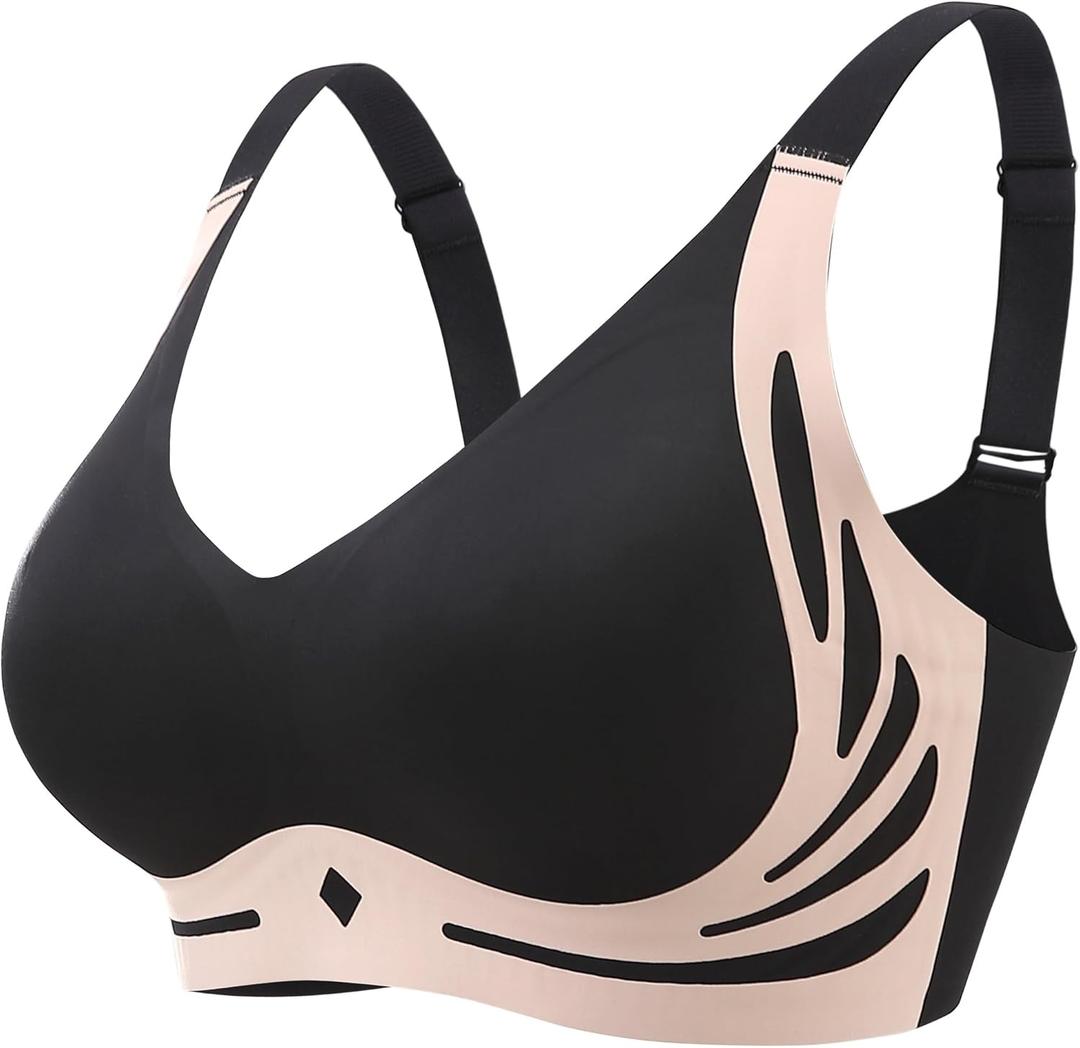 Womens Wireless Bras Comfortable No Underwire Bralettes Full Coverage Everyday Bras (XX-Large, Black)