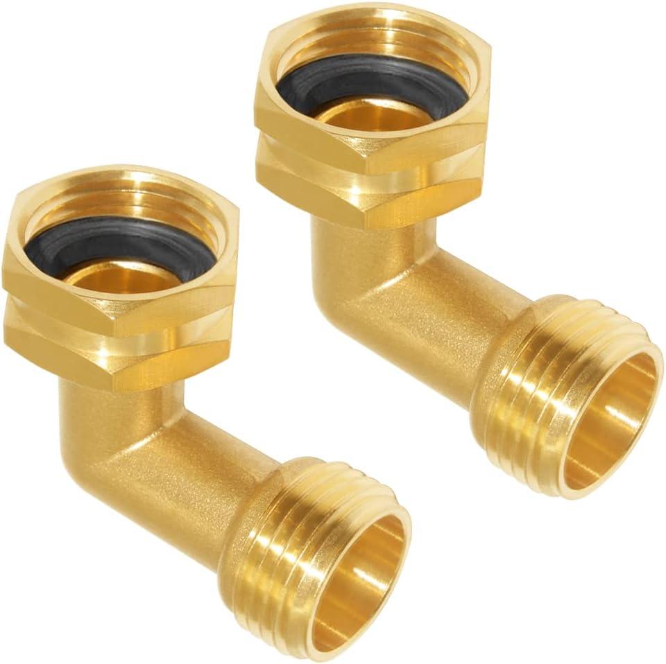 Joywayus 2PCS 3/4" GHT Garden Hose 90-Degree Elbow Brass Connector with Washers for RV Water Hookups and Residential Outdoor Faucets