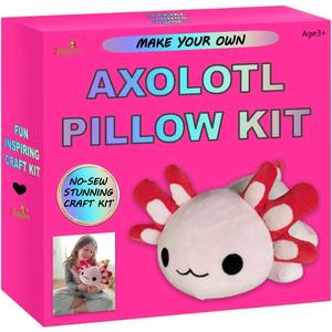 Make Your Own Axolotl Plush Pillow Kit Arts and Crafts for Kids (No Sew), DIY Axolotl Stuffed Toys for Girls & Boys Ages 3 4 5 6 7 8 9 10 + Years Old, Animal Activity, Squishy Plushy, Girls Presents