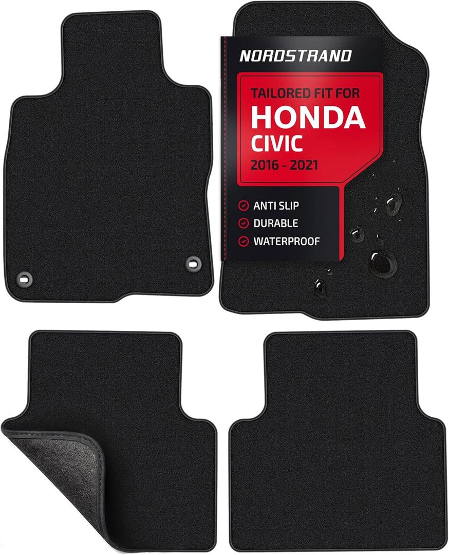 Floor Mats for Honda Civic 2016 2017 2018 2019 2020 2021 - Custom 3D Fit for Civic 10th Gen Hatchback Coupe Sedan - 1st and 2nd Row Set - 22oz Heavy Duty Carpet Mat - All Weather Car Liner Accessories