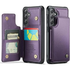 Vinich for Samsung Galaxy S24 Wallet Case with Card Holder, RFID Blocking Credit Slots Kickstand Shockproof Phone Cover for Women Men, Purple