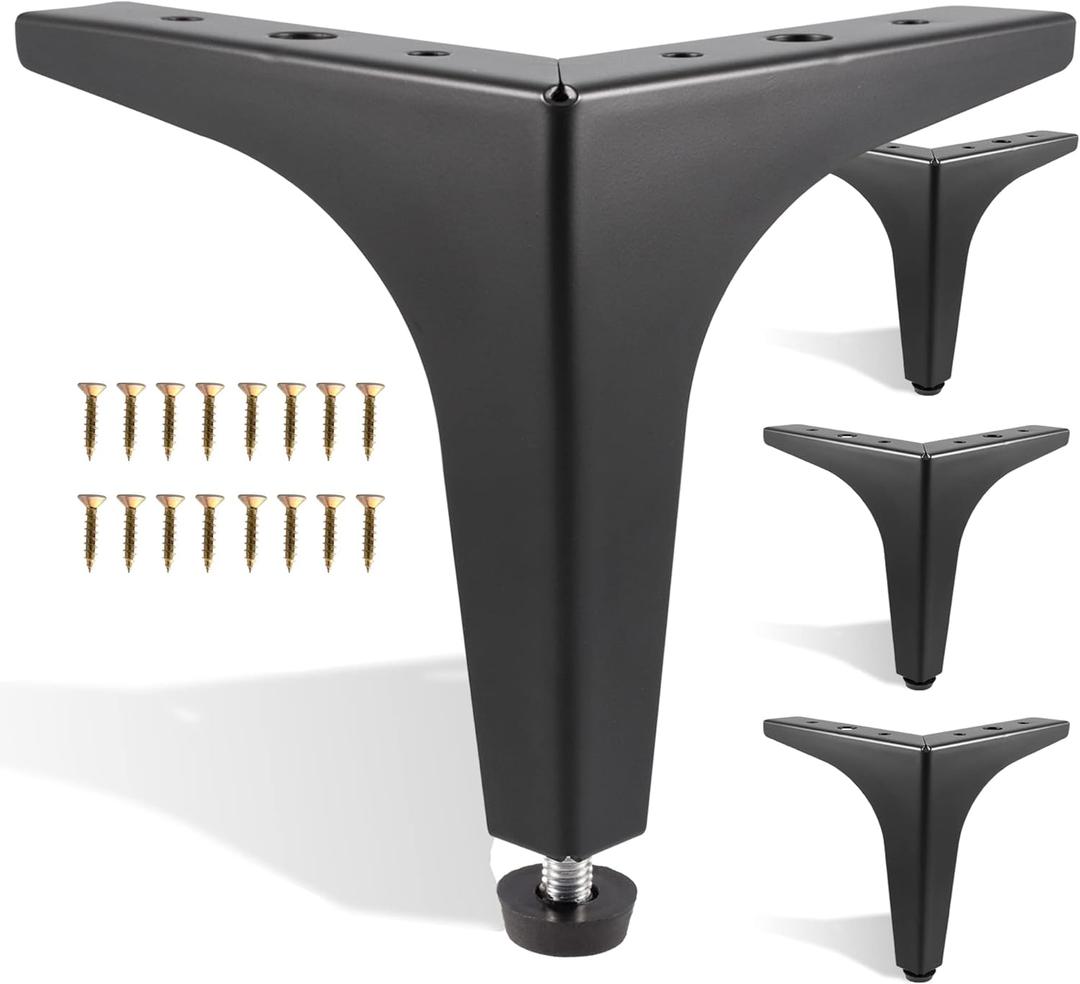 Furniture Legs 7 Inches, Set of 4 Triangle Furniture Feet, Adjustable Heavy Duty Sofa Legs, Modern Style Furniture Legs, DIY Replacement Black Metal Legs for Table Cabinet Cupboard Sofa Couch Chair