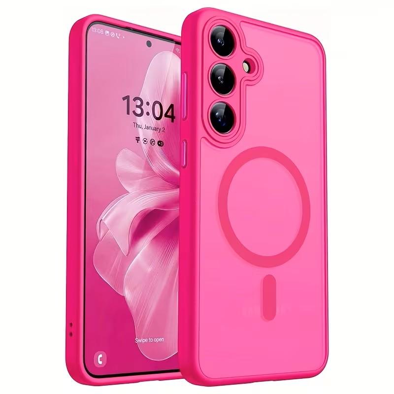 Designed for Samsung Galaxy S23 6.1'' with Magnetic Ring Stand[Compatible with Mag-Safe][Military-Grade Protection] Slim Liquid Silicone S23 Phone Case for Men Wowen,Hot Pink