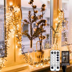Cluster-Lights-Christmas-Tree-Lights-Outdoor, 1000 LED 50 Ft Christmas Firecrackers String Lights, 12 Modes Timer Remote Waterproof Plug in Twinkle Fairy Lights for Xmas Tree Garland Window Party (Warm White)