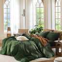 MooMee Bedding Duvet Cover Set 100% Washed Cotton Linen Like Textured Breathable Durable Soft Comfy (Solid Forest Green, Queen 90"x90")