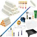 Paint Roller Kit with Long Paint Roller Extension Pole, 37 PCS Wall Painting Supplies with Paint Brushes for Walls, Superabsorbent 9-Inch & 4-Inch Paint Roller Covers, Wall Repair Paste