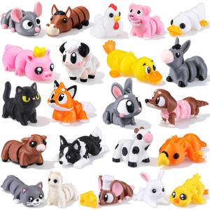 JOICEE 22 Pcs Mini 3D Printed Farm Animals Set, 3D Print Animal Figurines Articulated Flexible Fidget Toys Cute Desk Pets Decor for Kids Party Favors Birthday Gifts Office Home Decorations