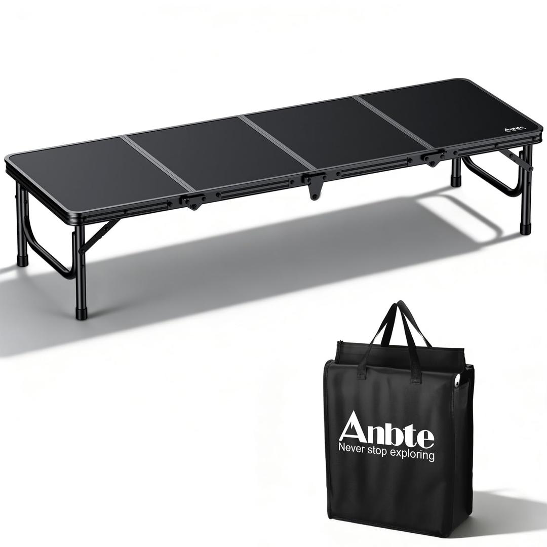 Anbte 4ft Low Folding Picnic Table with Storage Bag, 10.3" Height, Black