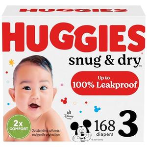 Huggies Size 3 Diapers, Snug & Dry Baby Diapers, Size 3 (16-28 lbs), 168 Count, Packaging May Vary
