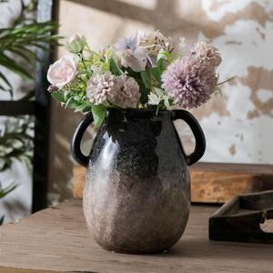 Ceramic Vase with 2 Handles, Modern Farmhouse Decorative Vase for Home, Rustic Pottery Vases, Small Terracotta Fresh Flowers Vases- Centerpieces for Dining Table, 7 Inch Blue Gradient