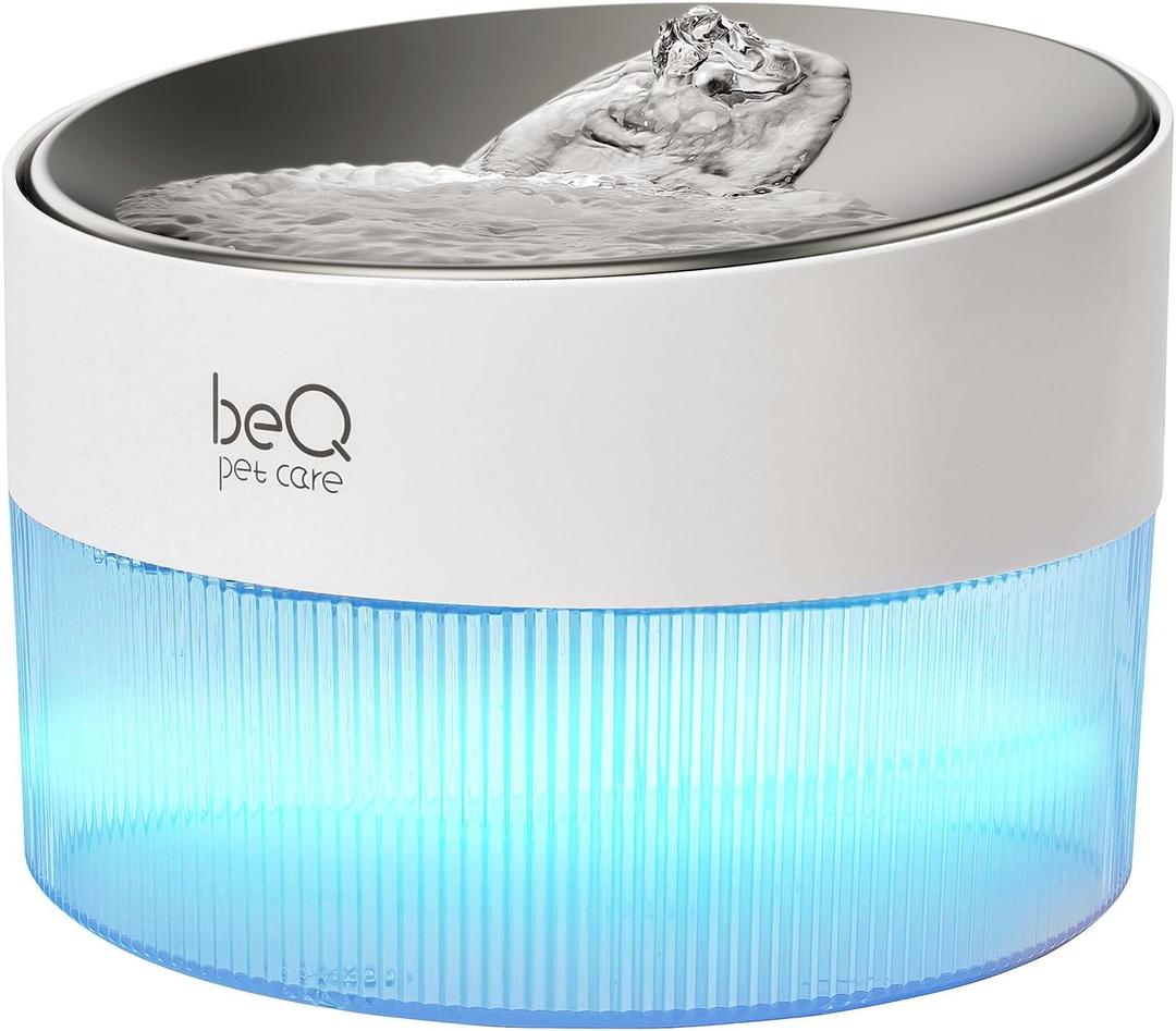 beQ Cat Water Fountain,2.5L/84oz Inside Ultra-Quiet Stainless Steel Automatic Pet Water Dispenser, BPA Free, Visible Water Level, with a Large Size Filter, Suitable for Cats & Small Dogs