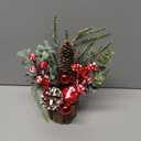 Small Christmas Tree Tabletop Artificial Mini Christmas Tree Decorations with Holiday Ornaments Red Berry Pine Cone Greenery for Home Indoor Fireplace Mantel Xmas Decor (Tree StumpRed)