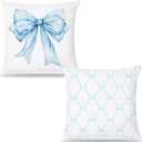 Blue Coquette Bow Pillow Covers 18x18, Coquette Room Decor,Coquette Stuff, Girly Bedroom Decor, Bow Room Decor,Set of 2