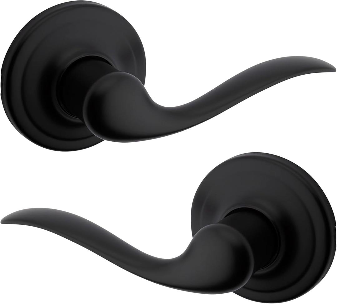 Kwikset Tustin Interior Passage Door Handle, Lever For Closet and Hallway Doors, Reversible Non-Locking Handle Lever, Matte Black, with Microban Protection (1 Pack)