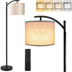 ROTTOGOON Floor Lamp for Living Room, 4 Color Temperature LED Floor Lamp with Remote Control & Foot Switch, LED Bulb Included, Modern Standing Lamp for Bedroom, Study Room, Office - Black