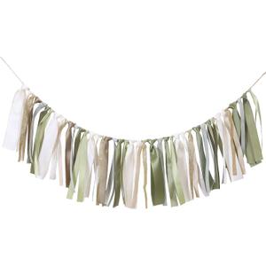 Olive Green Birthday Background Banner - Gender-neutral baby baptism, woodland first birthday decoration, ivory, gold ribbon garland decoration and birthday decoration, photo booth photo props. (Sage)
