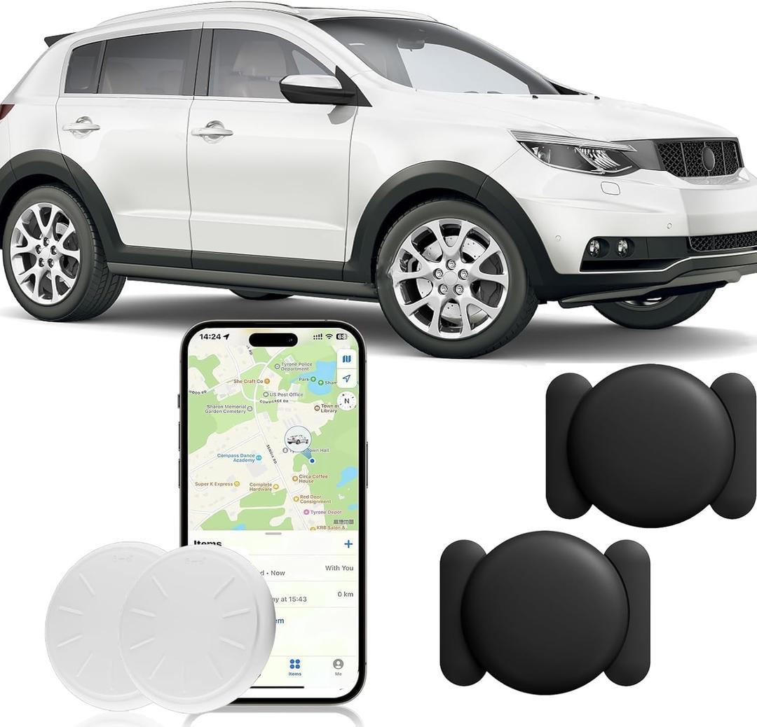 GPS Tracker for Vehicles, 2 PCS MINI Car Tracker Device Hidden, No Monthly Fee GPS Tracker, Real-Time Tracker Device for Vehicles, Work with Find My (iOS Only), Magnetic Waterproof Car Tracker, Black