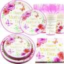 Pack Of 3 Decodinli Mother's Day Party Supplies, Mother's Day Paper Plates and Napkins, Happy Mother's Day Party Decorations, Mother's Day Paper Plates, Cups, Napkins Party Tableware Set, Serves 20