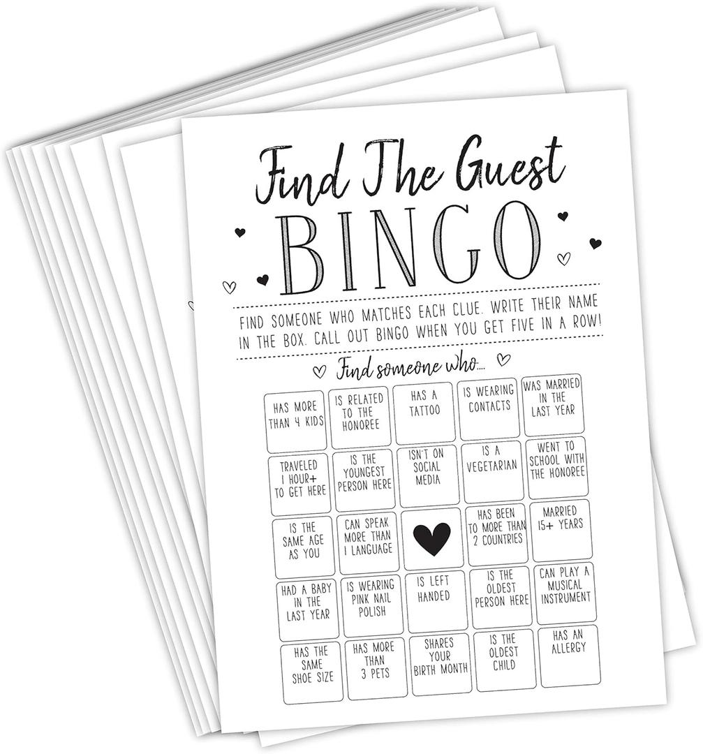 Your Main Event Prints Find The Guest Bingo Game for Bridal Shower, Baby Shower, and Bachelorette Parties - 50 Game Cards Included