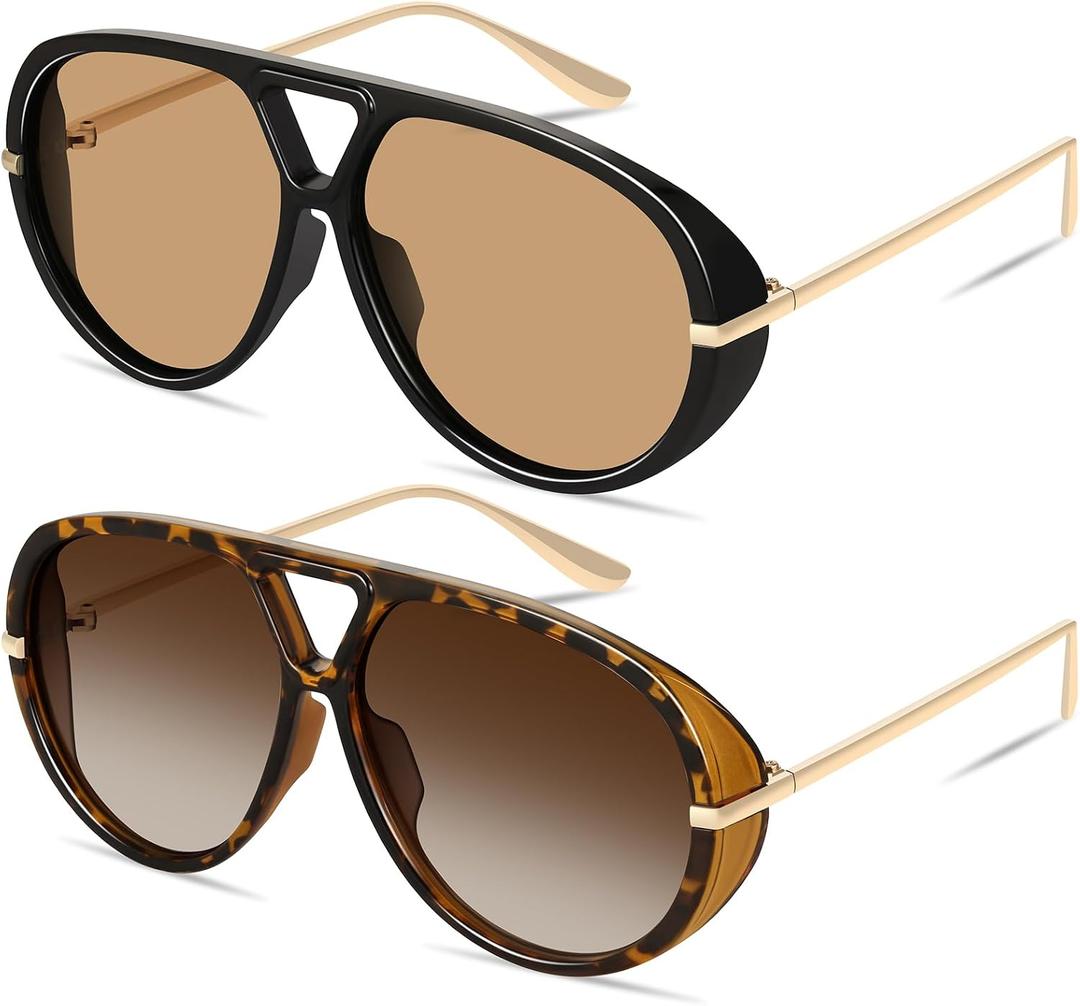 GRFISIA Retro Oversized Aviator Sunglasses for Women Men Metal 70s Aviators 2026 Fashion Shades for Beach Vacation UV400