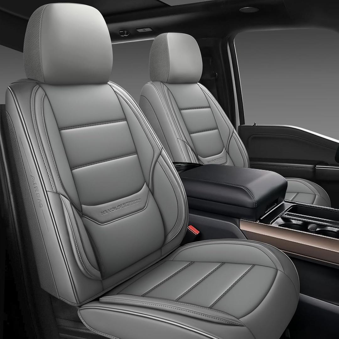 NS YOLO Leather Car Seat Covers Full Set,Universal Fit for Most Cars,SUVs and Sedans,Waterproof Luxury Leatherette Cushions, 5 Car Seat Protectors (Grey, Full Set-5 Seats(Front and Rear))