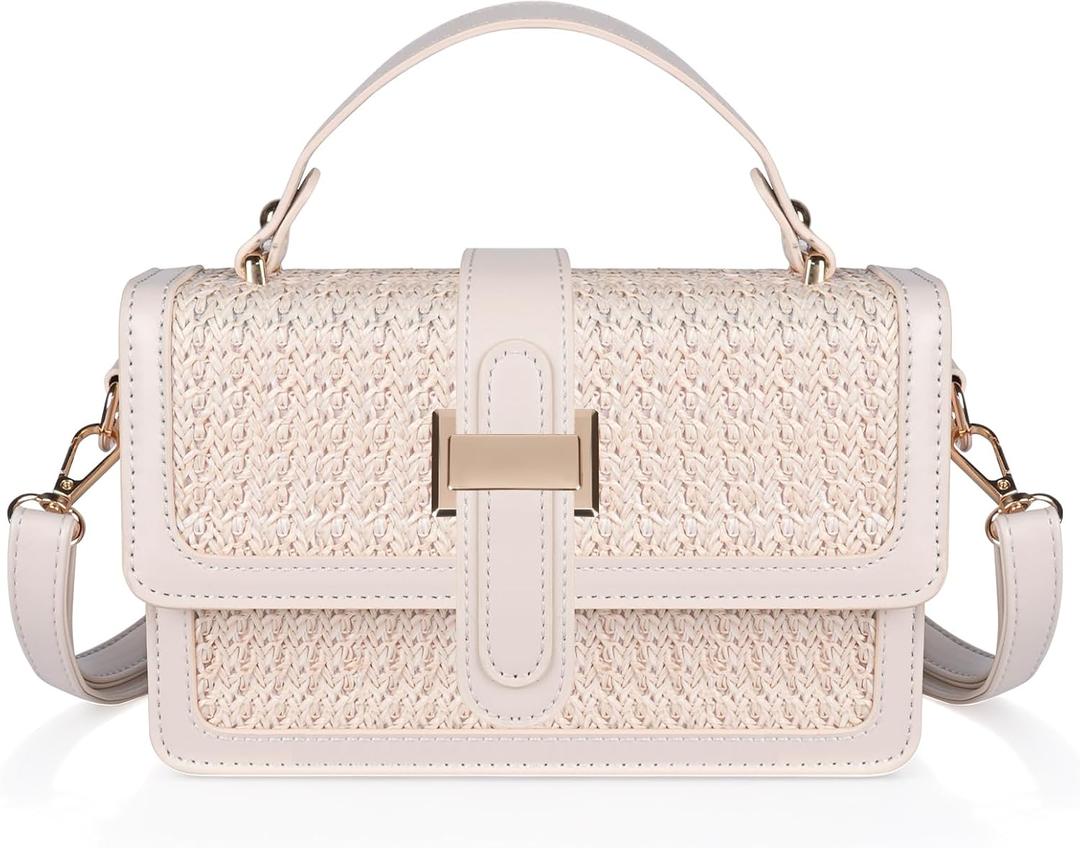 Straw Crossbody Bags for Women, Vegan Leather Summer Handbag Small Trendy Beach Purse