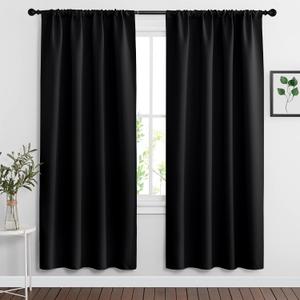 RYB HOME Black Blackout Curtains for Bedroom Living Room 72 inches Long, Thermal Insulated Privacy Rod Pocket Drapes for Nursery Office Home Theater, Width 42 by Length 72, 2 Panels Black, 42"W x 72"L (Pack of 2)