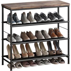 INGIORDAR Shoe Rack Organizer 5 Tier Long Metal Organizer Shelf with Industrial MDF Board and Layer Fabric for Entryway Closet Bedroom Living Room Garage,Black & Rustic Brown