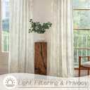 Green Floral Curtains 108 inch Length Back Tab Farmhouser Living Room Light Filtering Curtains Green Pattern Print on Cream White Linen Curtain Minimalist Aesthetic Sketch Style Vintage Room Decor