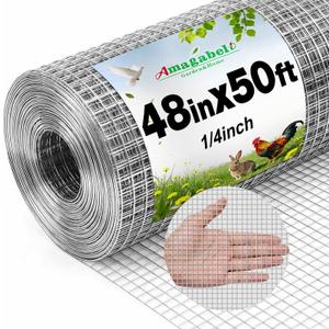 AMAGABELI GARDEN & HOME Hardware Cloth 1/4 inch 48inx50ft Galvanized After Welding Square Chicken Wire Welded Fence Mesh Roll Garden Bed Plant Supports Poultry Netting Cage Wire Snake Fence JW001