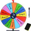 16 Inch Heavy Duty Prize Wheel Color Editable Spinning Wheel with 14 Slots Dry Erase Marker and Eraser Perfect for Fortune Spinning Game Carnival Engaging Home Parties and Tradeshows