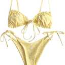 ZAFUL Women's Ditsy Floral Printed Swimsuit Underwired Knotted String Triangle Bikini High Cut Cheeky Bikini Set (Large)