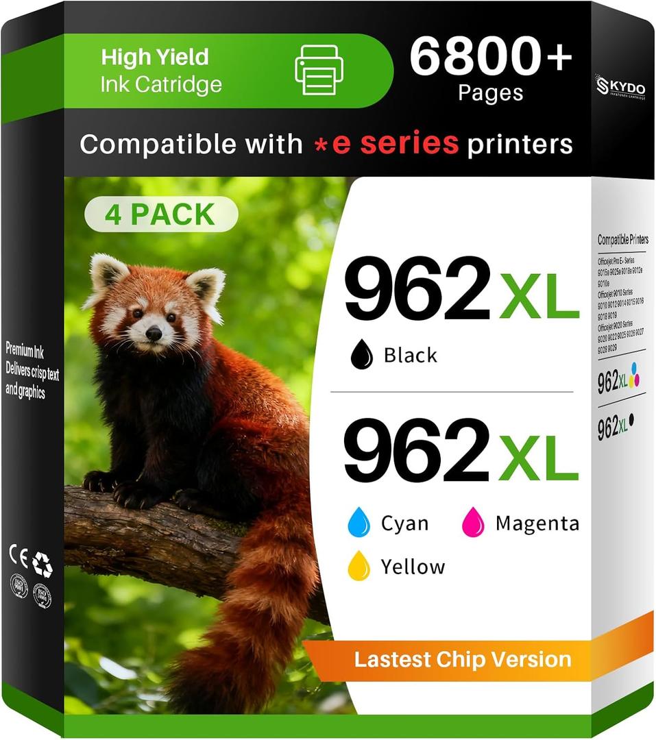 962XL Ink Cartridge Combo Pack Compatible for HP 962XL 962 Ink Cartridges Work with HP Officejet Pro 9018e 9015e 9018 9012e 9015 9010 9018e 9012 9025e 9025 9020 Printers (4 Packs)