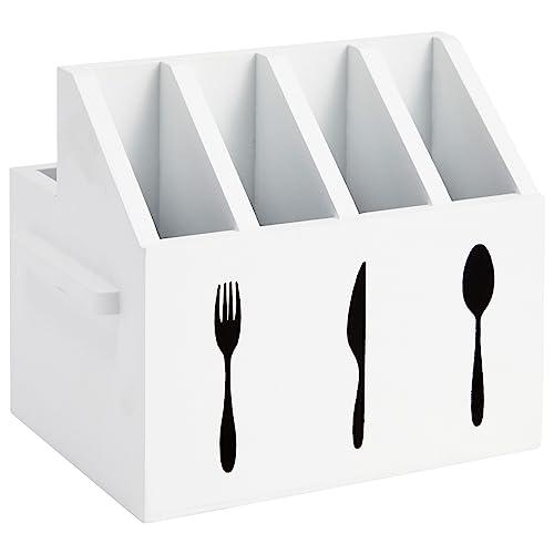 Farmlyn Creek Small Wooden Utensil Holder with 5 Slots for Fork, Knife, and Spoons, Silverware Holder for Countertop, Kitchen Organization, Home, RV, Camper, and Office (White, 7x5.25x6.5 in)