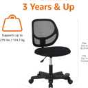 Amazon Basics Kids Adjustable Height Mesh Low-Back Swivel Desk Chair with Footrest, Rolling Chair with Casters for Smooth Mobility, Black, 21.85 x 21.85 x 29.33 inches